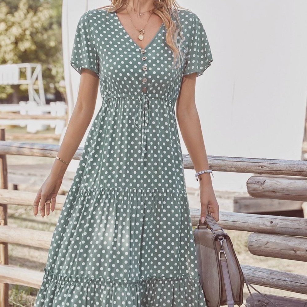 Mint Green Polka Dot Monteau Dress